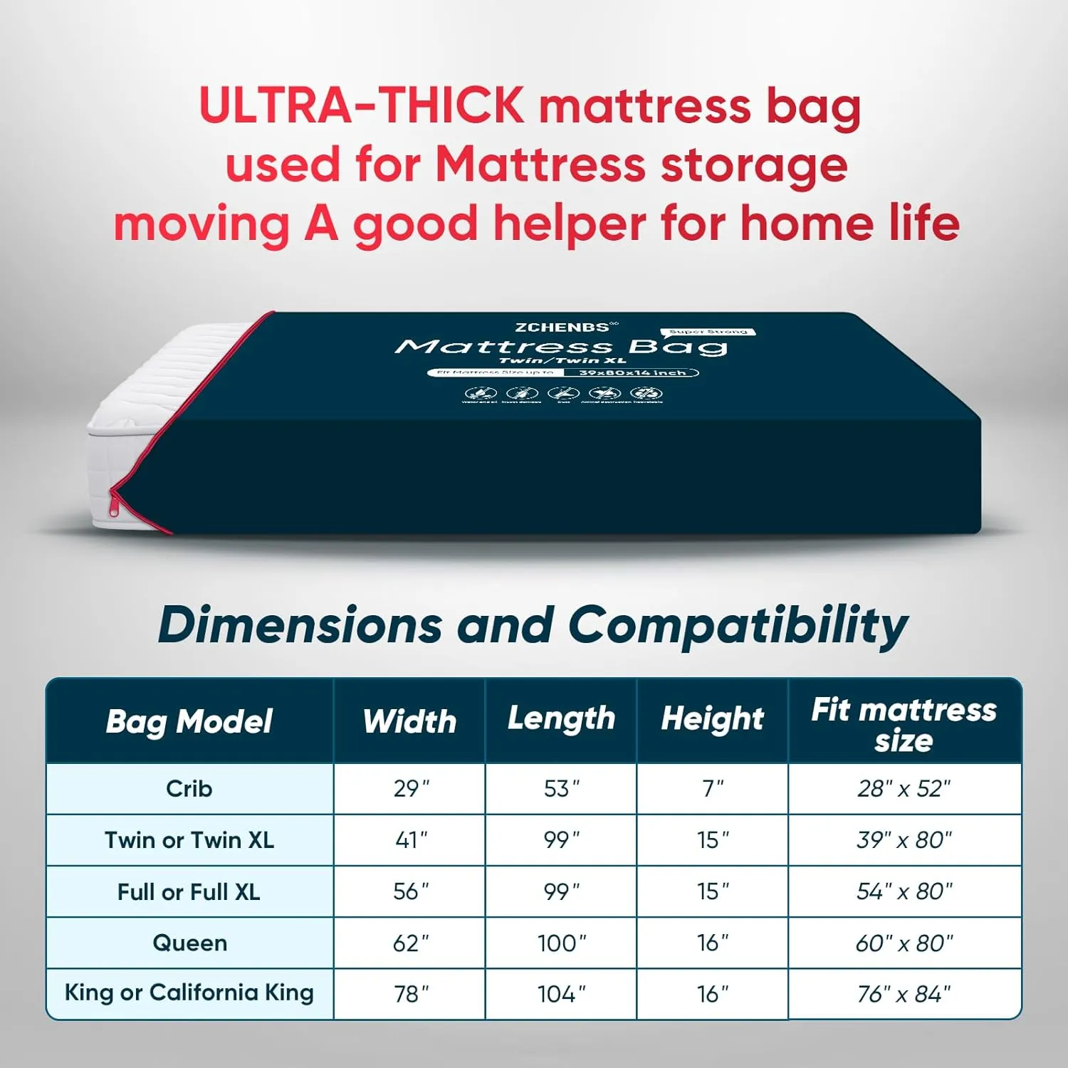 ZCHENBS® – Mattress Bags for Moving and Storage,Mattress Bag with Zippers,5 Mil Ultra-Thick Bed Bag,Waterproof,Anti-Tear,Heavy-Duty Mattress bag (Black, Twin/Twin XL-(2 Pack))