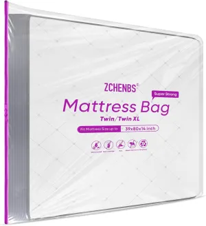 ZCHENBS® – Mattress Bags for Moving and Storage,Mattress Bag with Zippers,5 Mil Ultra-Thick Bed Bag,Waterproof,Anti-Tear,Heavy-Duty Mattress Bag (Tansparent/Purple, Twin/Twin XL-(1 Pack))