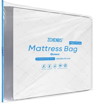 ZCHENBS® – Mattress Bags for Moving and Storage,Mattress Bag with Zippers,5 Mil Ultra-Thick Bed Bag,Waterproof,Anti-Tear,Heavy-Duty Mattress Bag (Transaparent/Blue, Queen-(2 Pack))
