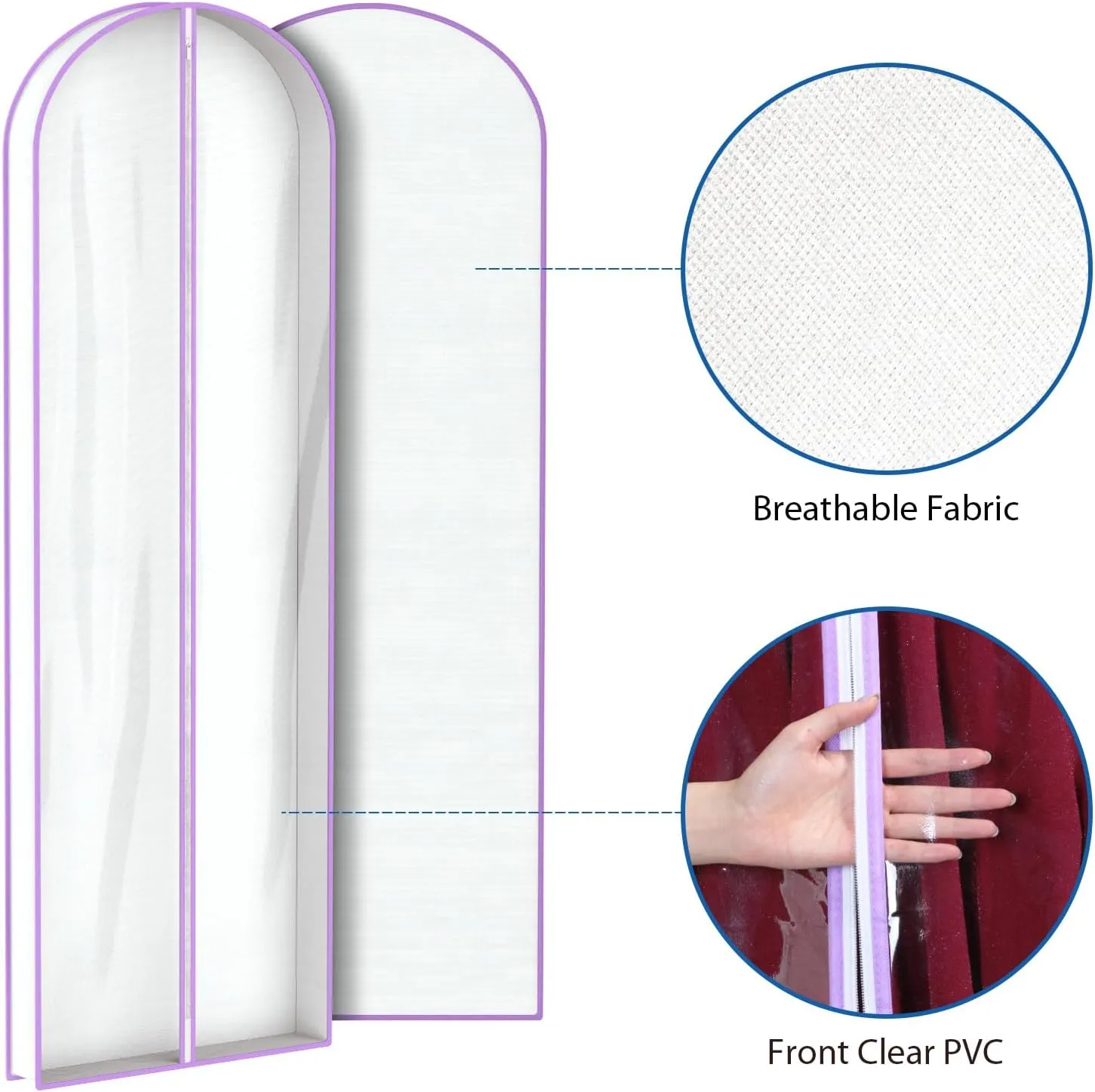 Zilink Breathable Dress Bags for Gowns 72" Clear Wedding Dress Garment Bag Dress Bags for Hanging Clothes with 4" Gussted for Long Evening Dresses, Fur Coat, Long garment Bags for Gowns, Set of 2