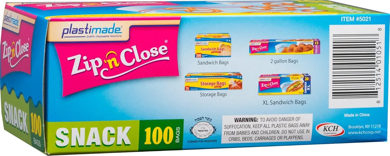 Zip and Close Disposable Plastic Resealable Snack Bags, 400 Bags, Premium Seal, Great For Home, School, Office, Traveling, Snacks, Food Prep, Or Any Storage Needs (4 Packs)