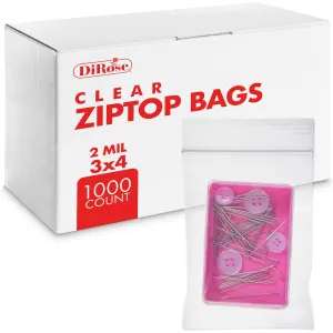 Zip Bags Clear Plastic With Zipper Seal - By DiRose | Resealable, Strong, Thick, Sturdy | For Organizing, Travel, Shipping, Packaging, and Storage | 3X4 | 1000 Pack