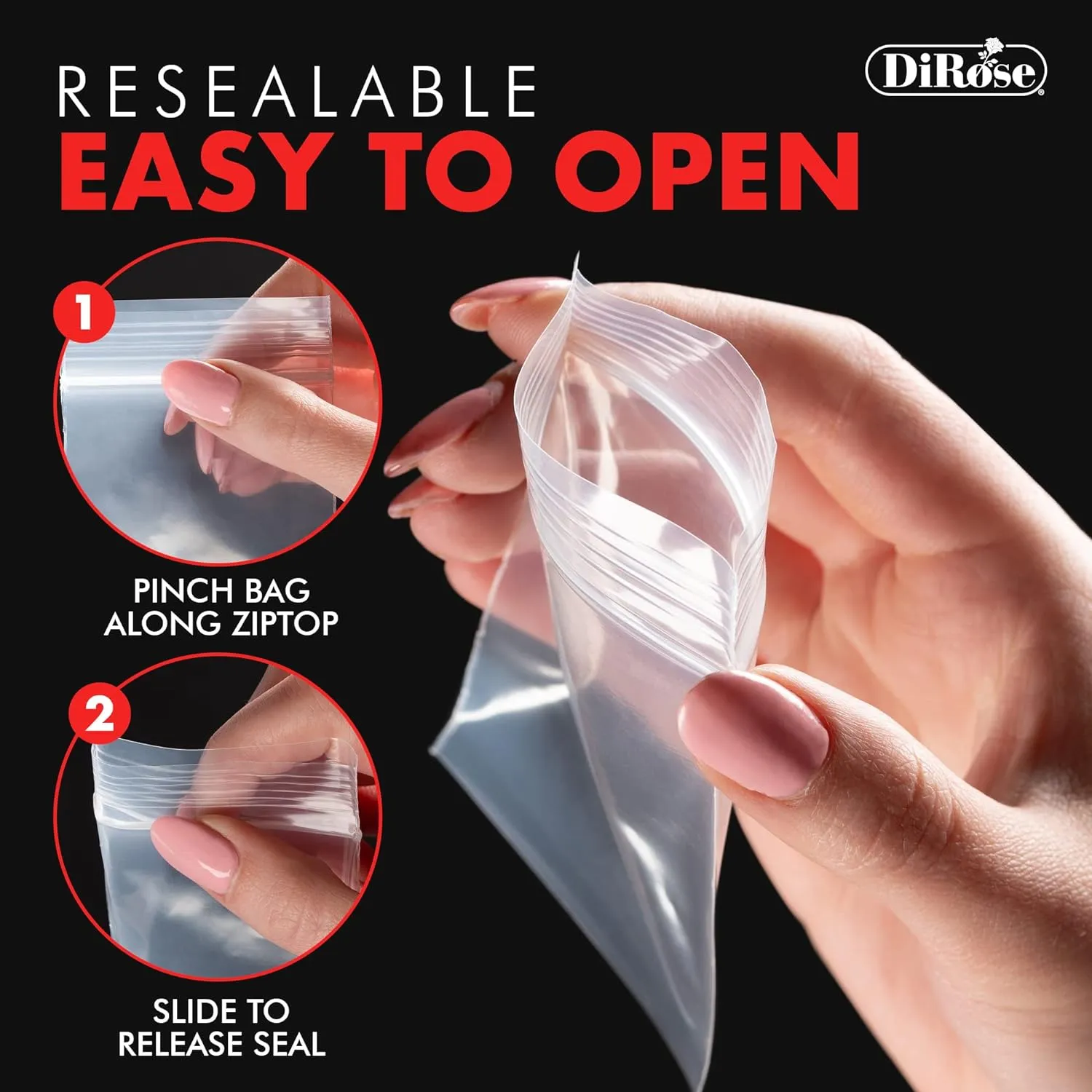 Zip Bags Clear Plastic With Zipper Seal - By DiRose | Resealable, Strong, Thick, Sturdy | For Organizing, Travel, Shipping, Packaging, and Storage | 3X4 | 1000 Pack