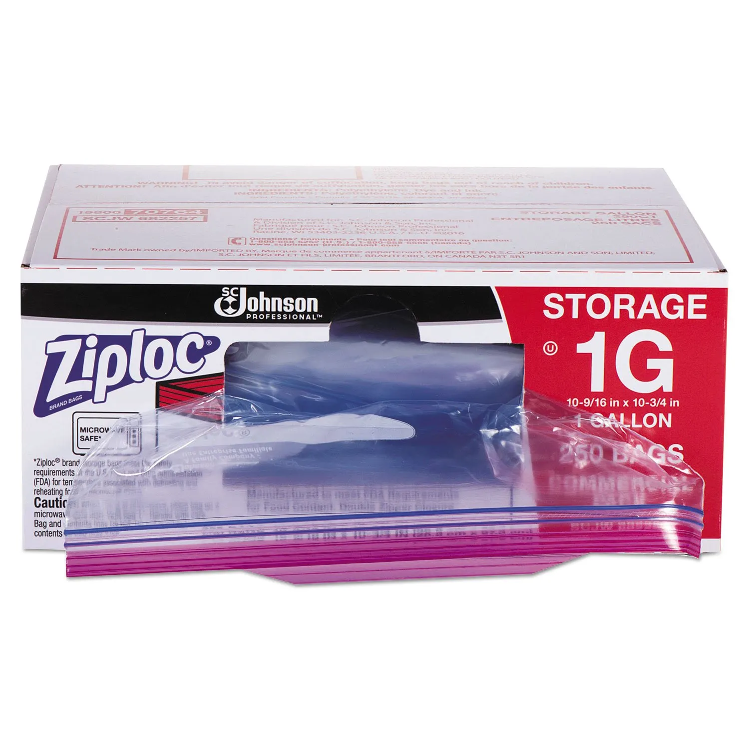 Ziploc SJN682257 1 gal Storage Bags, 10" Height, 11" Width, 10.50" Length, Clear