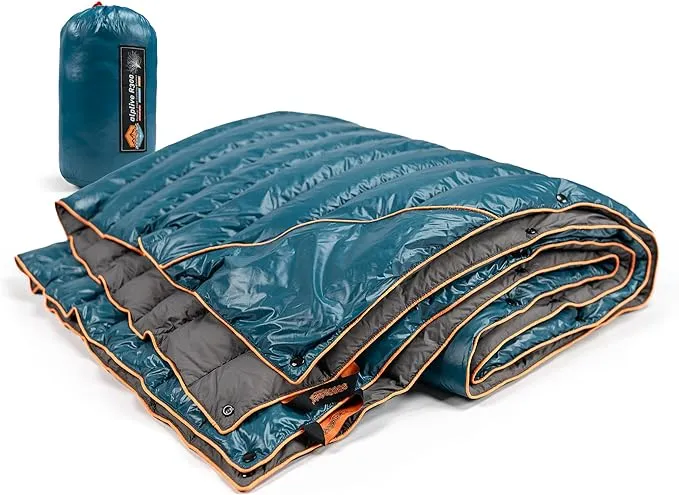 ZOOOBELIVES Ultralight Down Camping Blanket - 1.35lbs, 650 Fill Power Puffy Quilt. Compact & Warm Comforter for Travel, Beach, Hammock, Backpacking - Elevate Your Outdoor Comfort - AlpliveR300